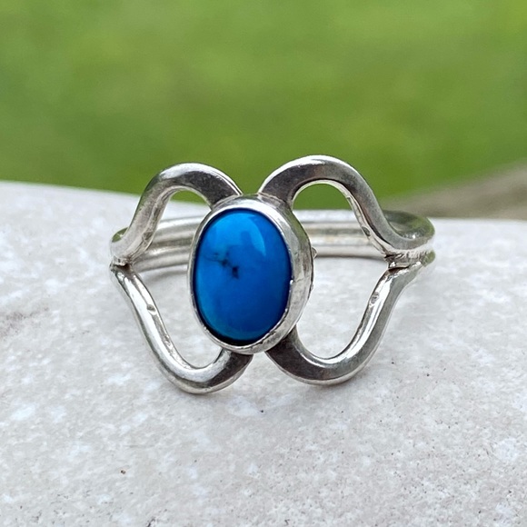 Vintage Genuine Turquoise silver ring size 7 - Picture 2 of 11